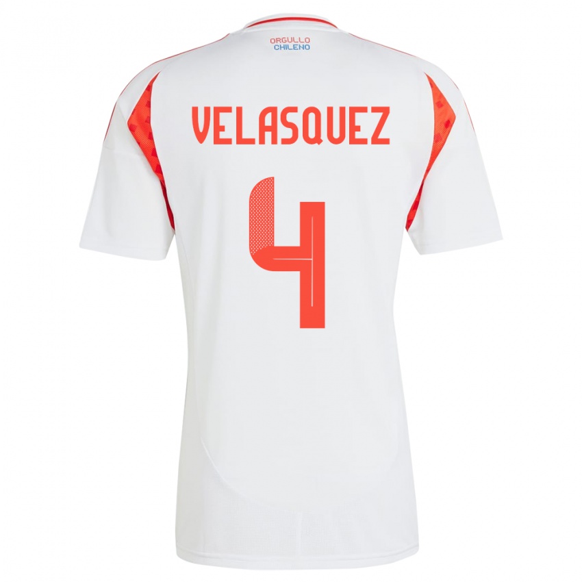 Dětské Chile Lucas Velásquez #4 Bílý Daleko Hráčské Dresy 24-26 Dres