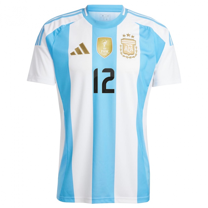 Pánské Argentina Valentino Quintero #12 Bílá Modrá Domů Hráčské Dresy 24-26 Dres