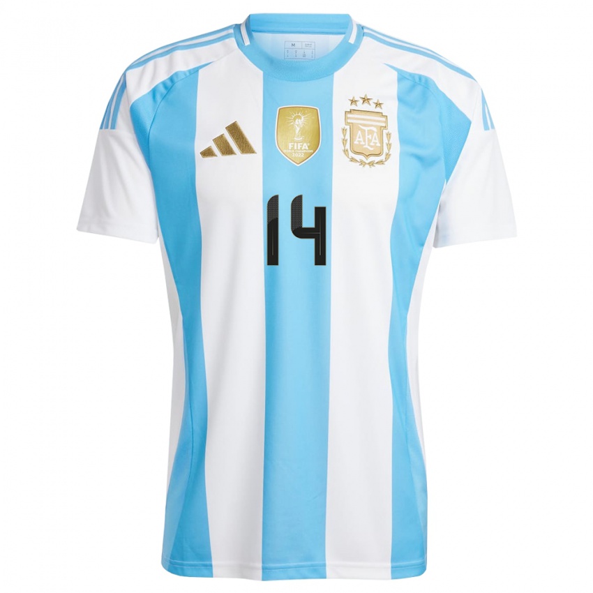 Pánské Argentina Javier Mascherano #14 Bílá Modrá Domů Hráčské Dresy 24-26 Dres