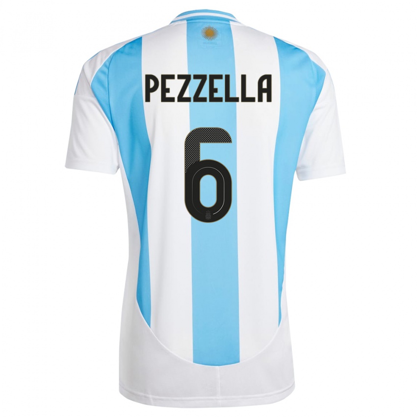 Pánské Argentina German Pezzella #6 Bílá Modrá Domů Hráčské Dresy 24-26 Dres