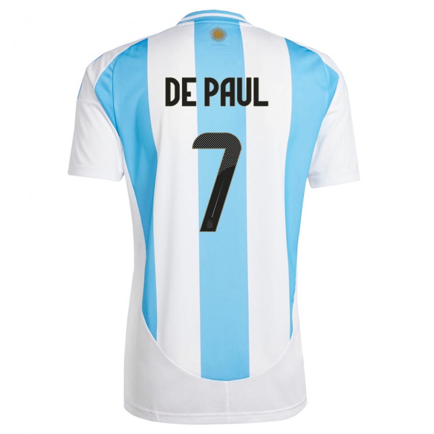 Pánské Argentina Rodrigo De Paul #7 Bílá Modrá Domů Hráčské Dresy 24-26 Dres