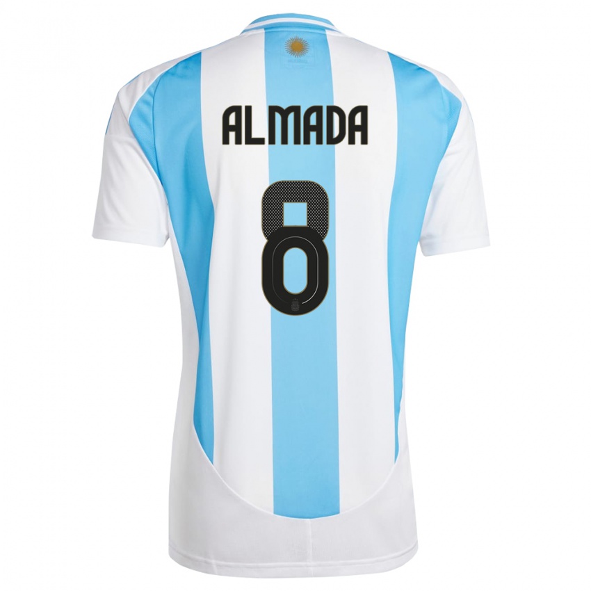 Pánské Argentina Thiago Almada #8 Bílá Modrá Domů Hráčské Dresy 24-26 Dres