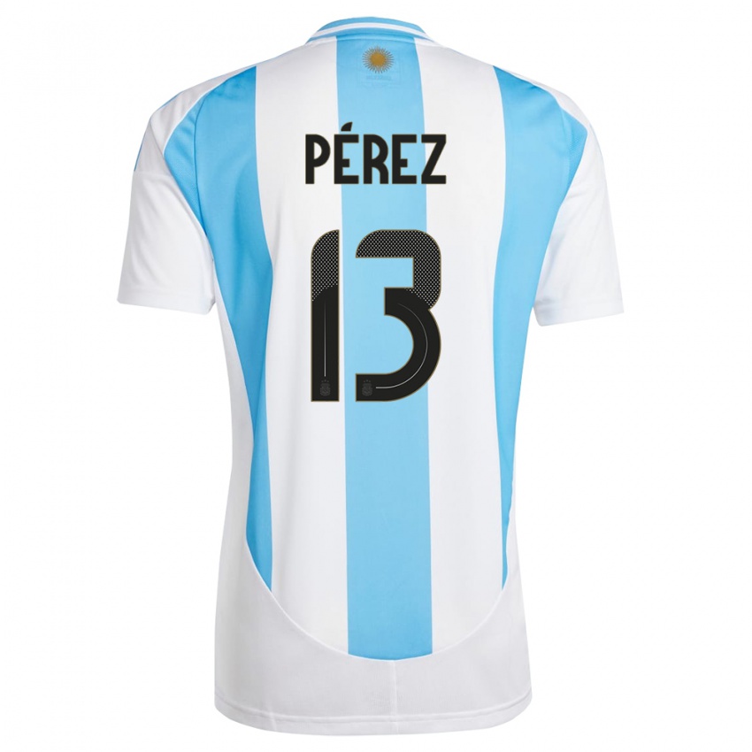 Pánské Argentina Nehuen Perez #13 Bílá Modrá Domů Hráčské Dresy 24-26 Dres