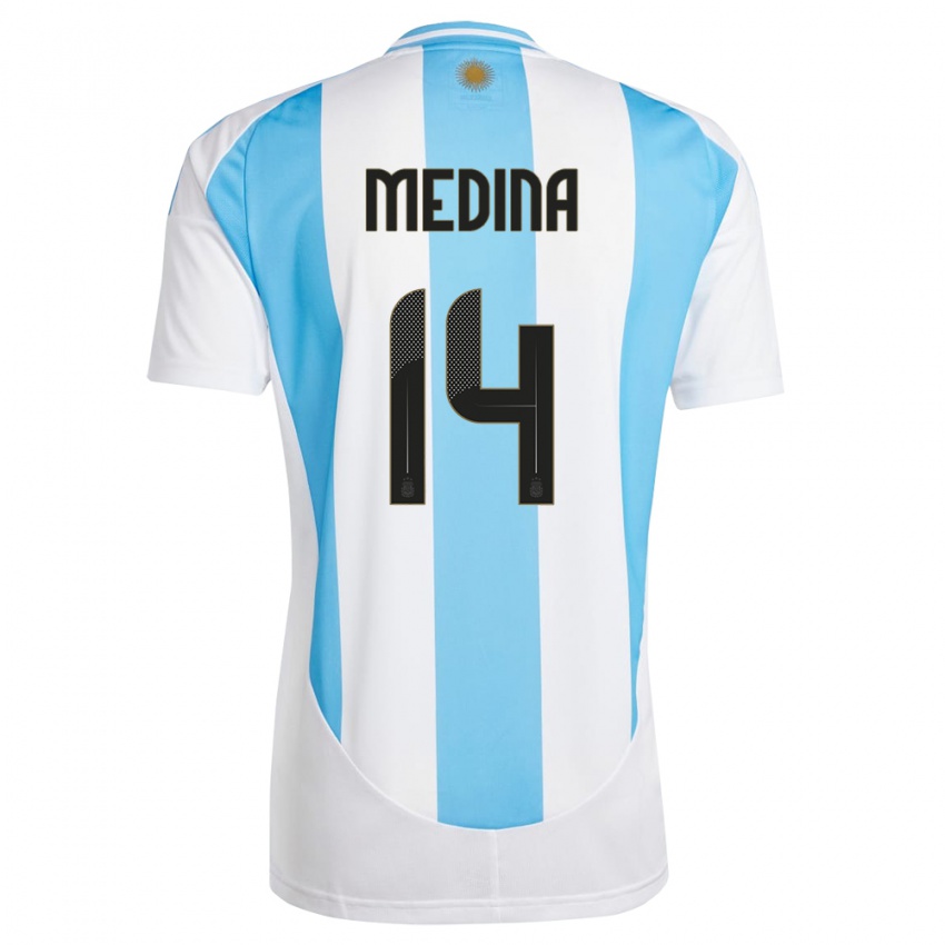 Pánské Argentina Facundo Medina #14 Bílá Modrá Domů Hráčské Dresy 24-26 Dres