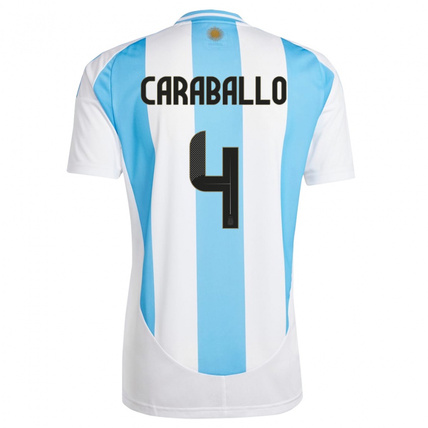 Pánské Argentina Brian Caraballo #4 Bílá Modrá Domů Hráčské Dresy 24-26 Dres