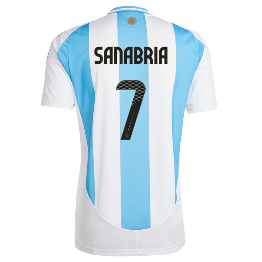 Pánské Argentina Mateo Sanabria #7 Bílá Modrá Domů Hráčské Dresy 24-26 Dres