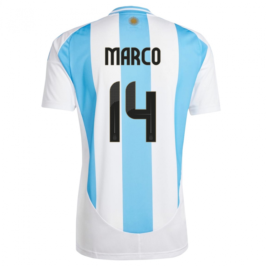 Pánské Argentina Francisco Marco #14 Bílá Modrá Domů Hráčské Dresy 24-26 Dres