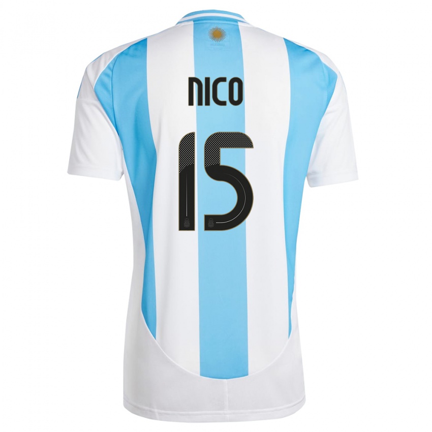 Pánské Argentina Nico #15 Bílá Modrá Domů Hráčské Dresy 24-26 Dres