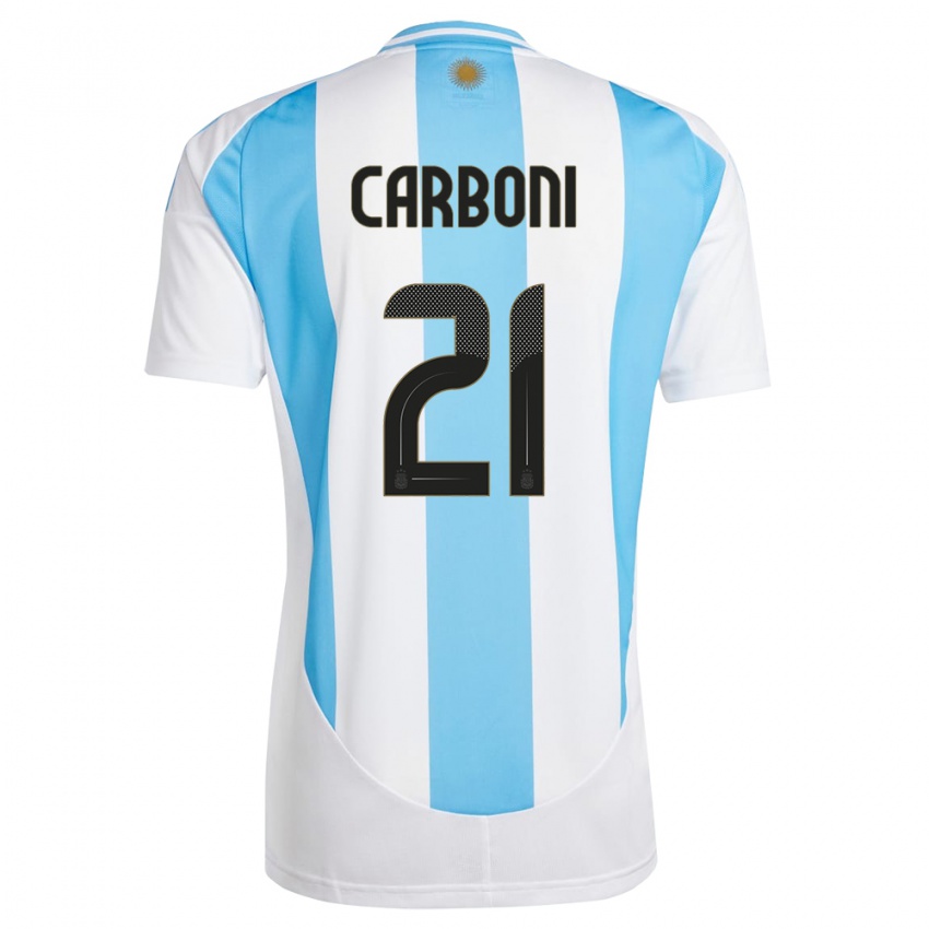 Pánské Argentina Valentin Carboni #21 Bílá Modrá Domů Hráčské Dresy 24-26 Dres