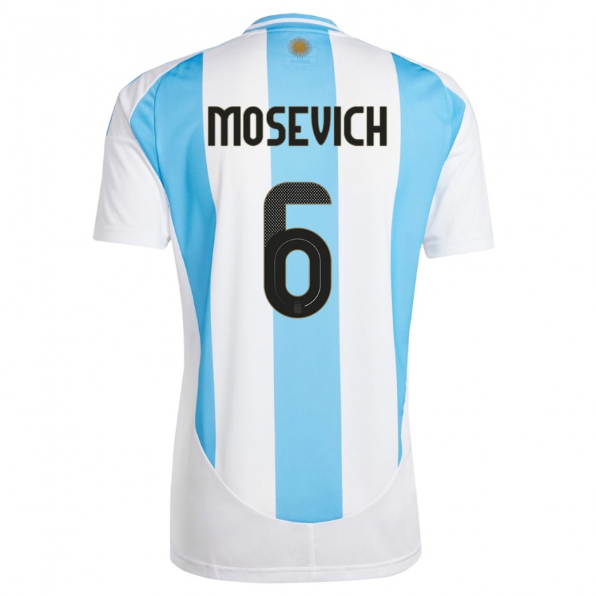 Pánské Argentina Leonel Mosevich #6 Bílá Modrá Domů Hráčské Dresy 24-26 Dres