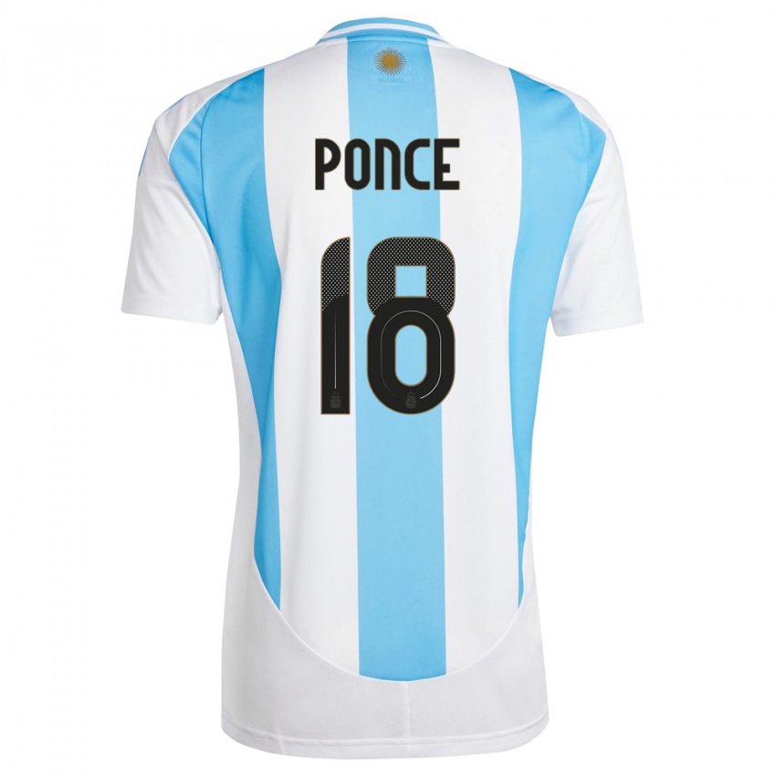 Pánské Argentina Ezequiel Ponce #18 Bílá Modrá Domů Hráčské Dresy 24-26 Dres