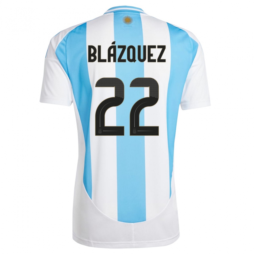 Pánské Argentina Joaquin Blazquez #22 Bílá Modrá Domů Hráčské Dresy 24-26 Dres