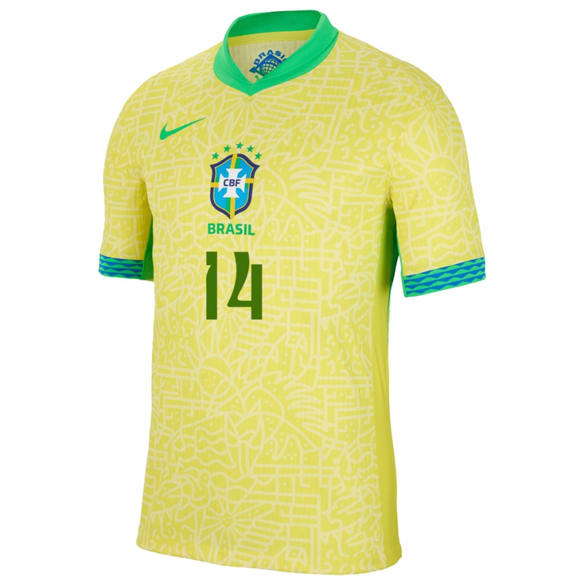 Pánské Brazílie Da Mata #14 Žlutá Domů Hráčské Dresy 24-26 Dres