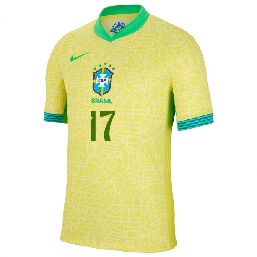 Pánské Brazílie Juninho #17 Žlutá Domů Hráčské Dresy 24-26 Dres
