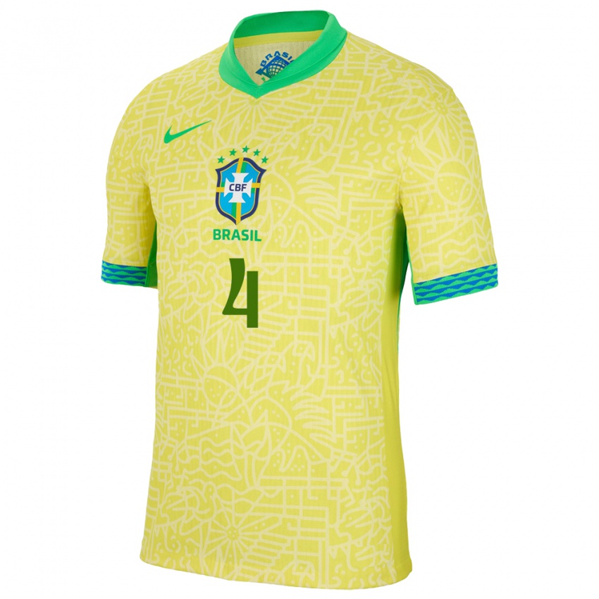 Pánské Brazílie Marquinhos #4 Žlutá Domů Hráčské Dresy 24-26 Dres