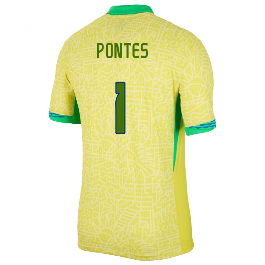 Pánské Brazílie Mycael Pontes #1 Žlutá Domů Hráčské Dresy 24-26 Dres