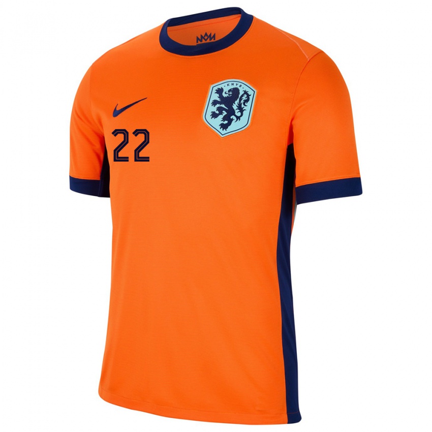 Pánské Nizozemsko Denzel Dumfries #22 Oranžový Domů Hráčské Dresy 24-26 Dres