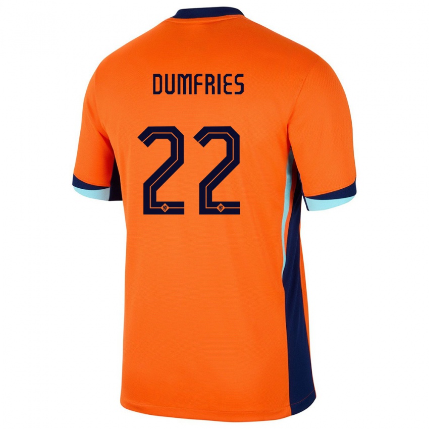 Pánské Nizozemsko Denzel Dumfries #22 Oranžový Domů Hráčské Dresy 24-26 Dres