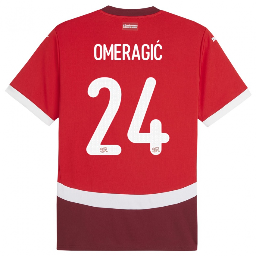 Pánské Švýcarsko Becir Omeragic #24 Červené Domů Hráčské Dresy 24-26 Dres