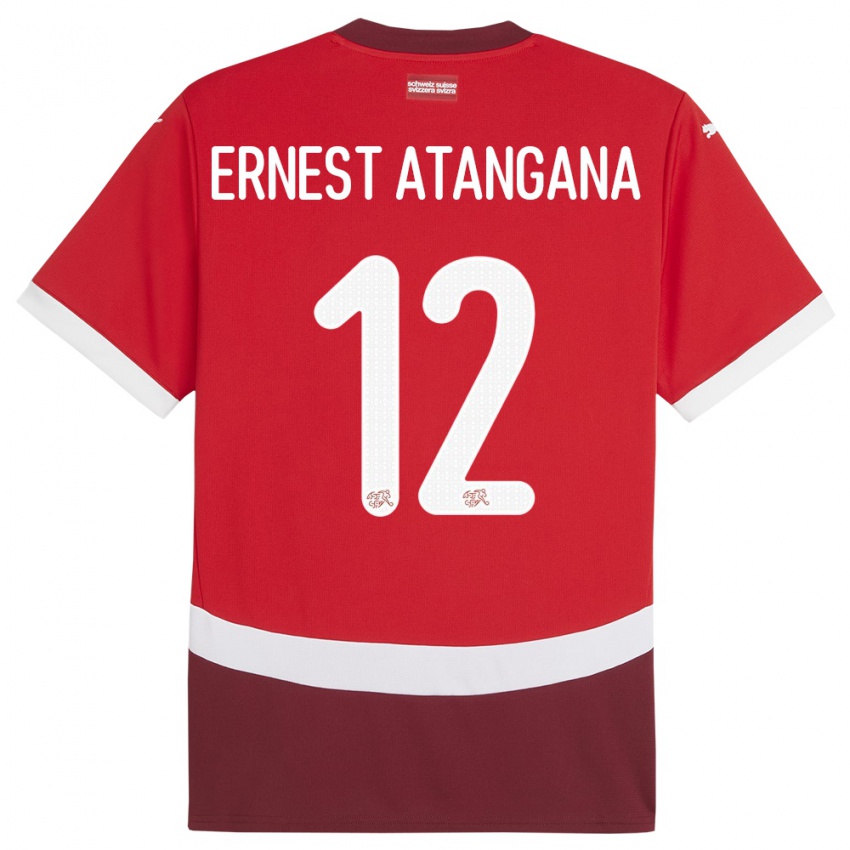 Pánské Švýcarsko Brian Ernest Atangana #12 Červené Domů Hráčské Dresy 24-26 Dres