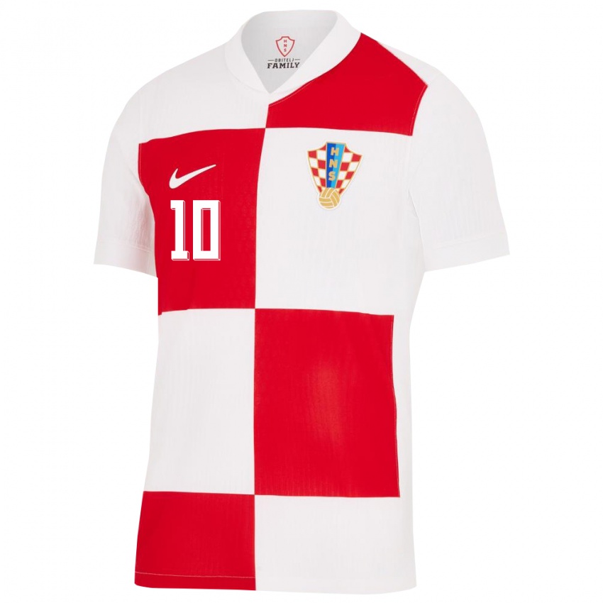 Pánské Chorvatsko Luka Modric #10 Bílá Červená Domů Hráčské Dresy 24-26 Dres