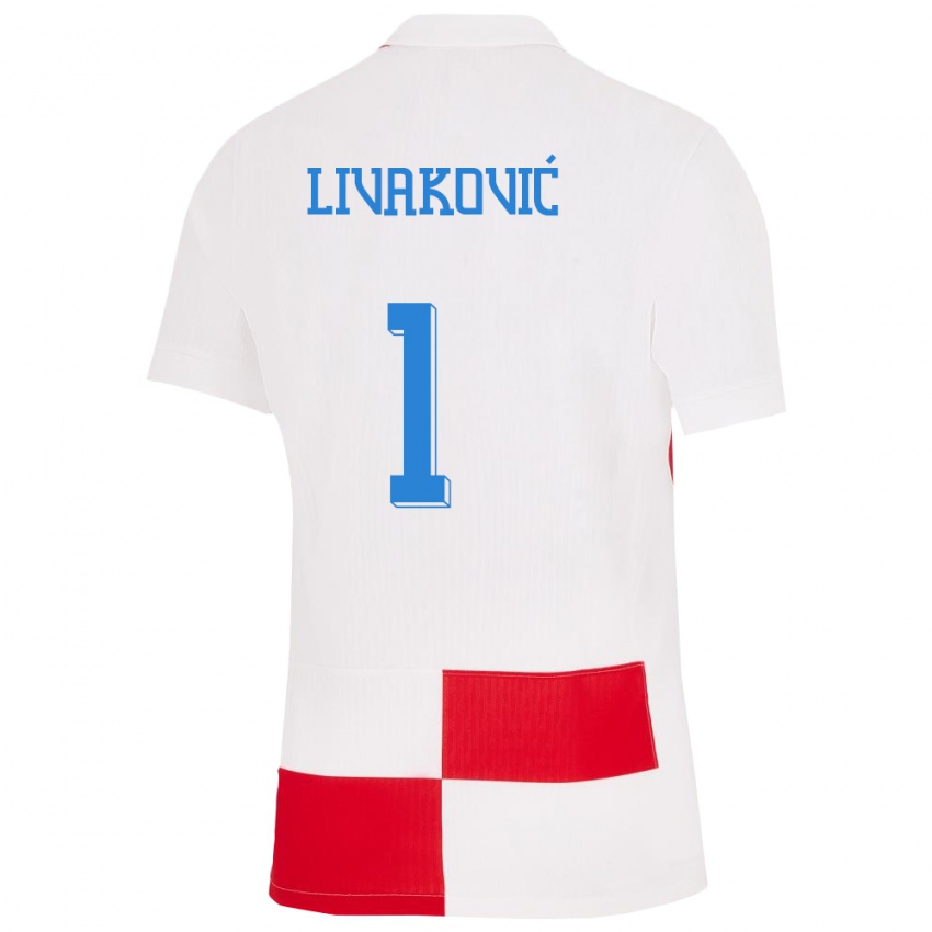 Pánské Chorvatsko Dominik Livakovic #1 Bílá Červená Domů Hráčské Dresy 24-26 Dres
