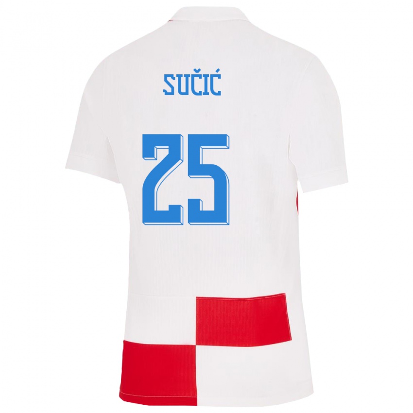 Pánské Chorvatsko Luka Sucic #25 Bílá Červená Domů Hráčské Dresy 24-26 Dres