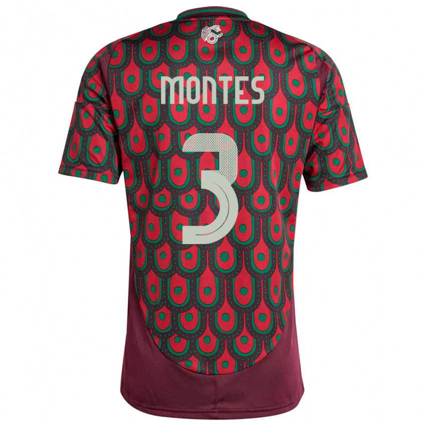 Pánské Mexiko Cesar Montes #3 Maroon Domů Hráčské Dresy 24-26 Dres