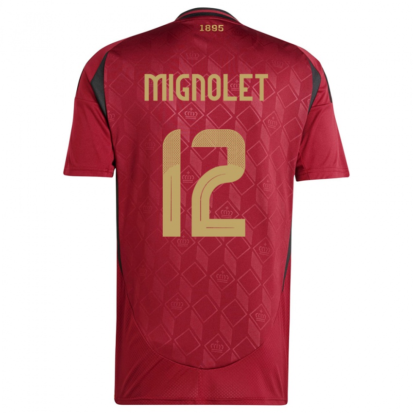 Pánské Belgie Simon Mignolet #12 Burgundské Domů Hráčské Dresy 24-26 Dres