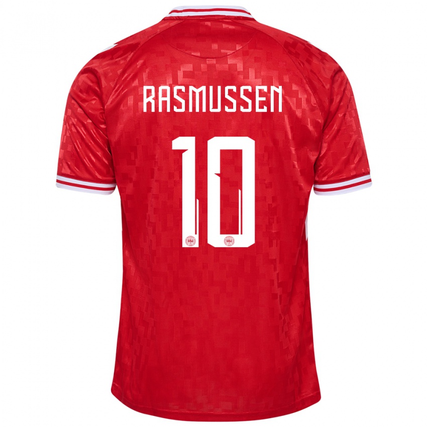 Pánské Dánsko Christian Rasmussen #10 Červené Domů Hráčské Dresy 24-26 Dres