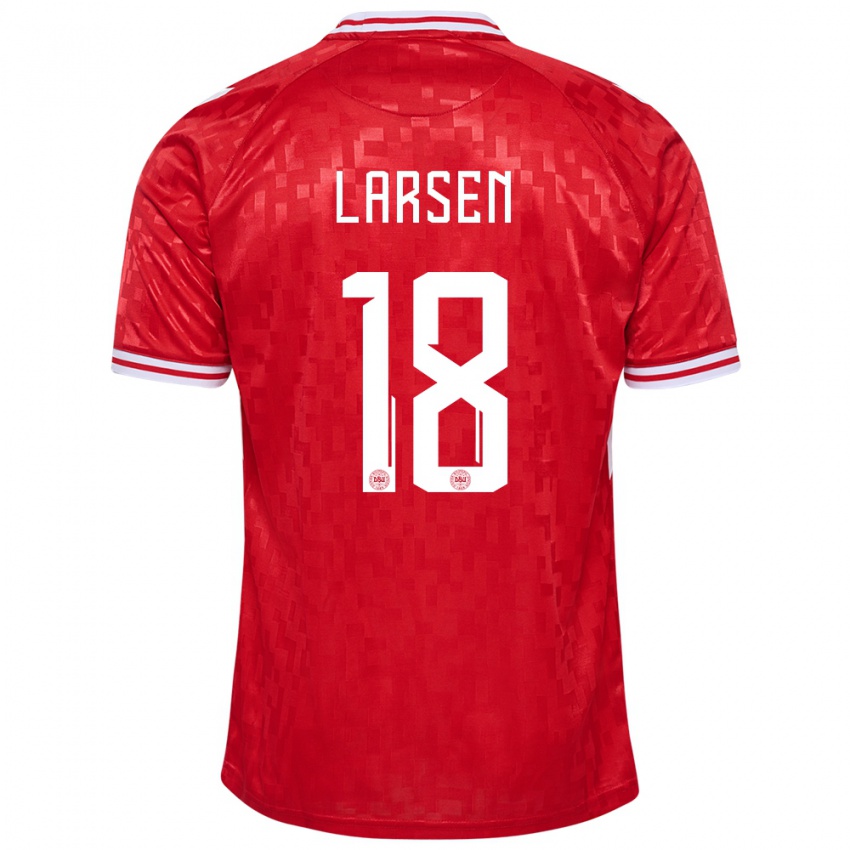 Pánské Dánsko Lukas Larsen #18 Červené Domů Hráčské Dresy 24-26 Dres