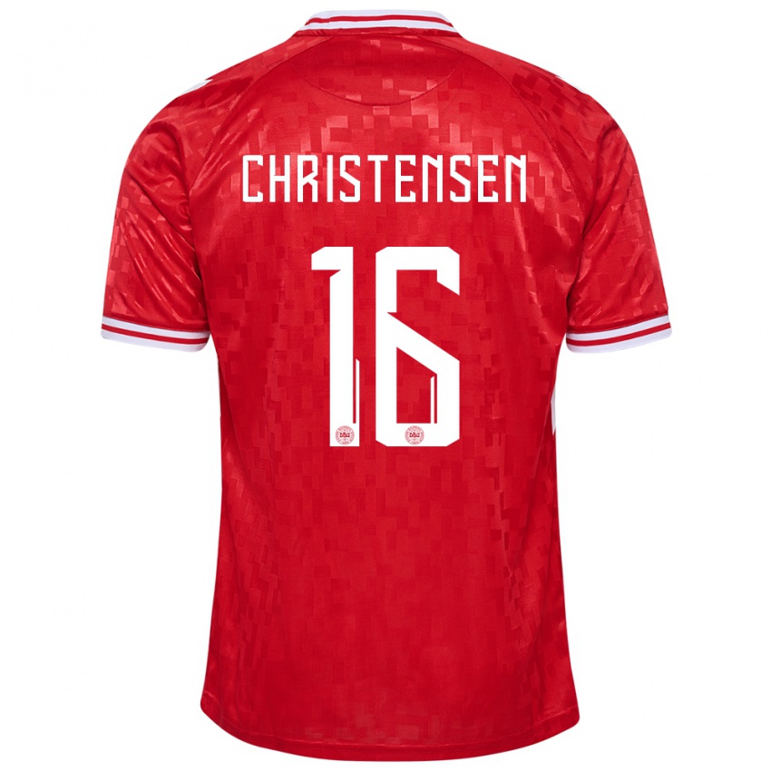 Pánské Dánsko Oliver Christensen #16 Červené Domů Hráčské Dresy 24-26 Dres