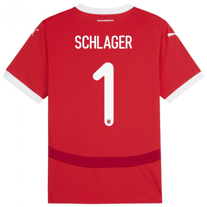 Pánské Rakousko Alexander Schlager #1 Červené Domů Hráčské Dresy 24-26 Dres