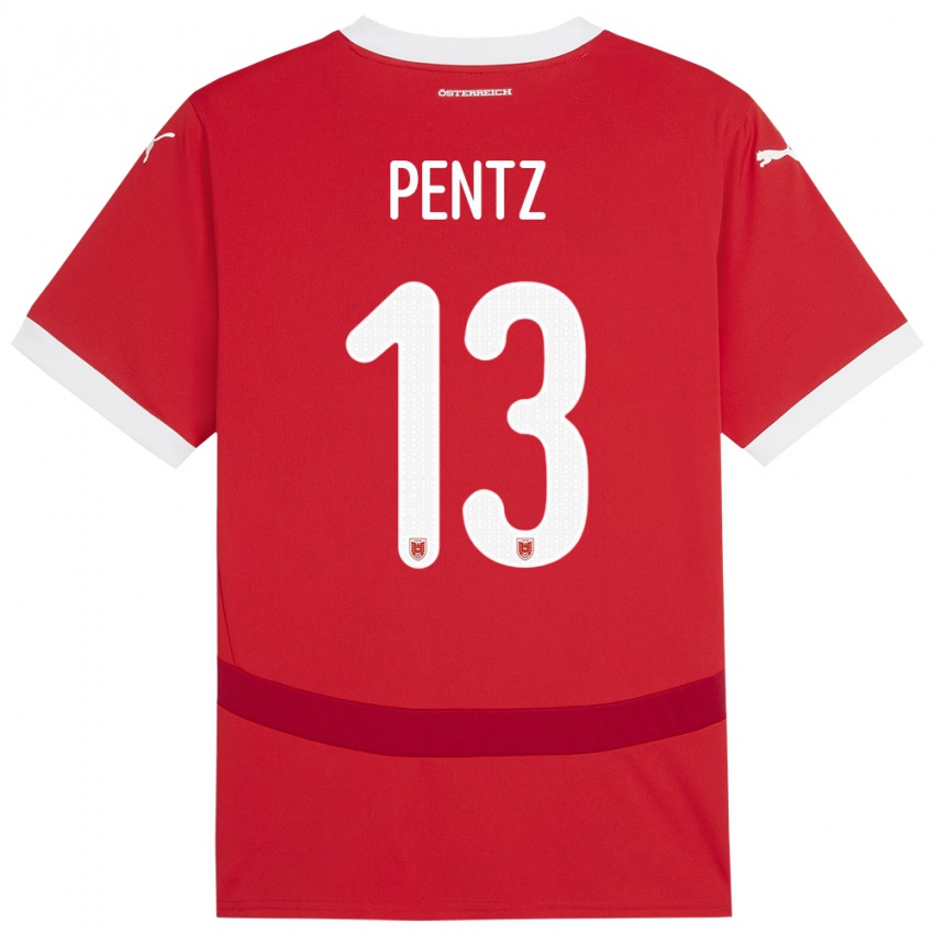 Pánské Rakousko Patrick Pentz #13 Červené Domů Hráčské Dresy 24-26 Dres