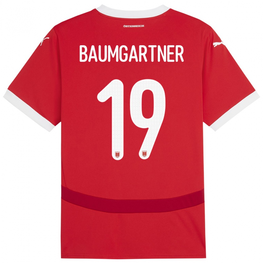 Pánské Rakousko Christoph Baumgartner #19 Červené Domů Hráčské Dresy 24-26 Dres