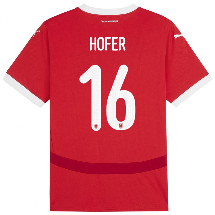 Pánské Rakousko Raphael Hofer #16 Červené Domů Hráčské Dresy 24-26 Dres
