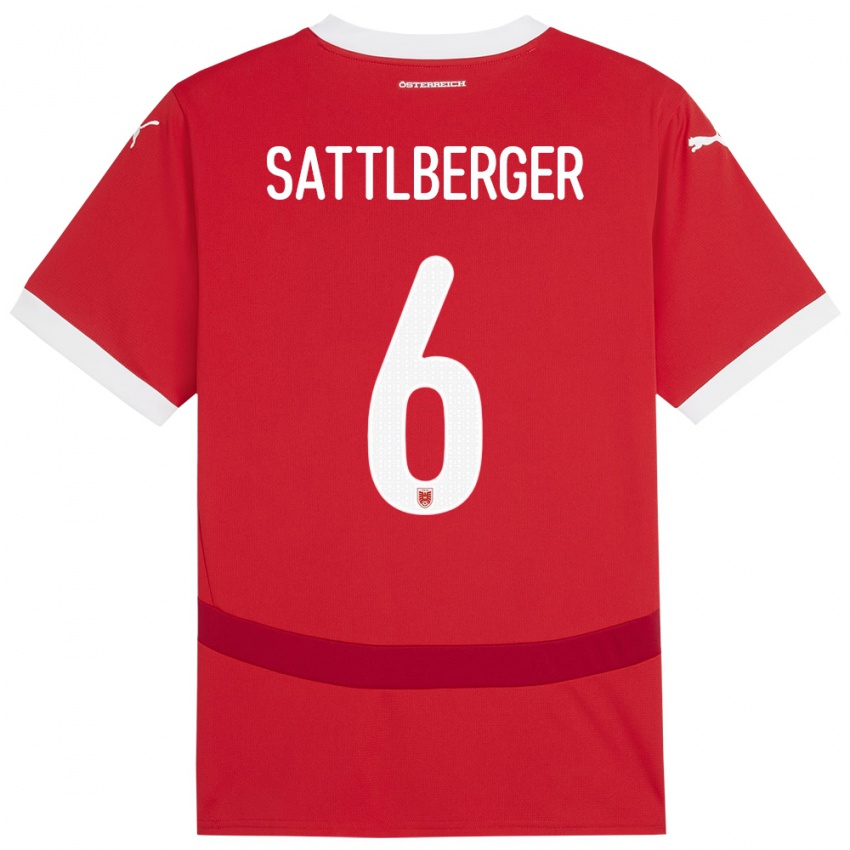 Pánské Rakousko Nikolas Sattlberger #6 Červené Domů Hráčské Dresy 24-26 Dres