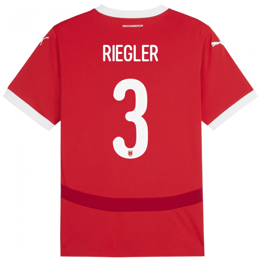 Pánské Rakousko David Riegler #3 Červené Domů Hráčské Dresy 24-26 Dres