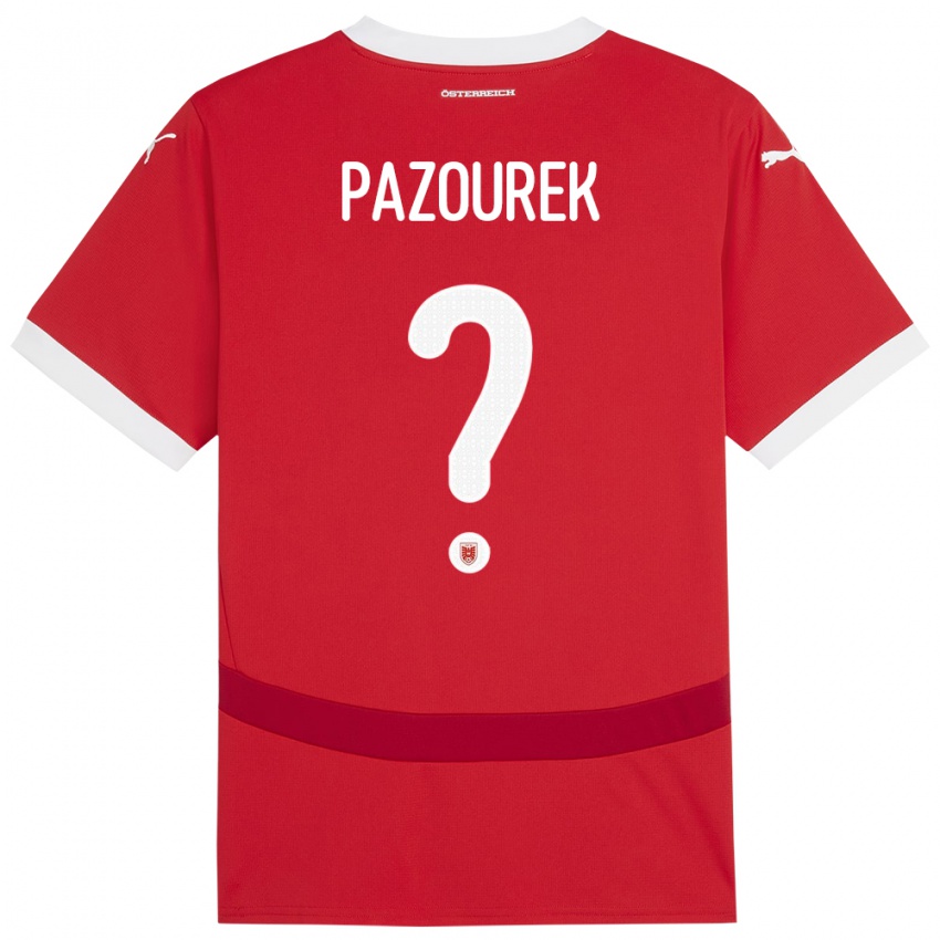 Pánské Rakousko Luca Pazourek #0 Červené Domů Hráčské Dresy 24-26 Dres