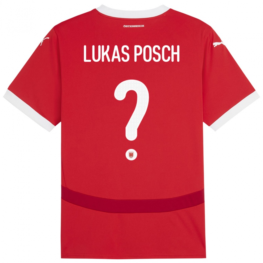 Pánské Rakousko Lukas Posch #0 Červené Domů Hráčské Dresy 24-26 Dres