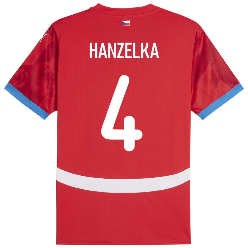 Pánské Česko Denis Hanzelka #4 Červené Domů Hráčské Dresy 24-26 Dres