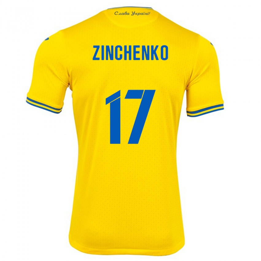 Pánské Ukrajina Oleksandr Zinchenko #17 Žlutá Domů Hráčské Dresy 24-26 Dres