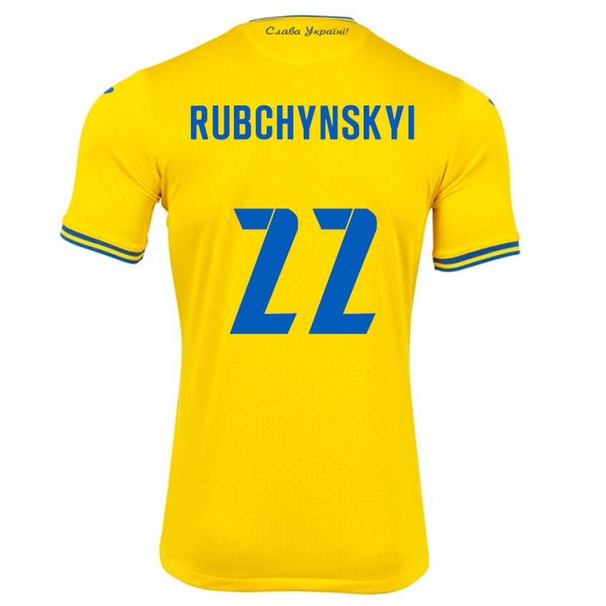 Pánské Ukrajina Valentyn Rubchynskyi #22 Žlutá Domů Hráčské Dresy 24-26 Dres