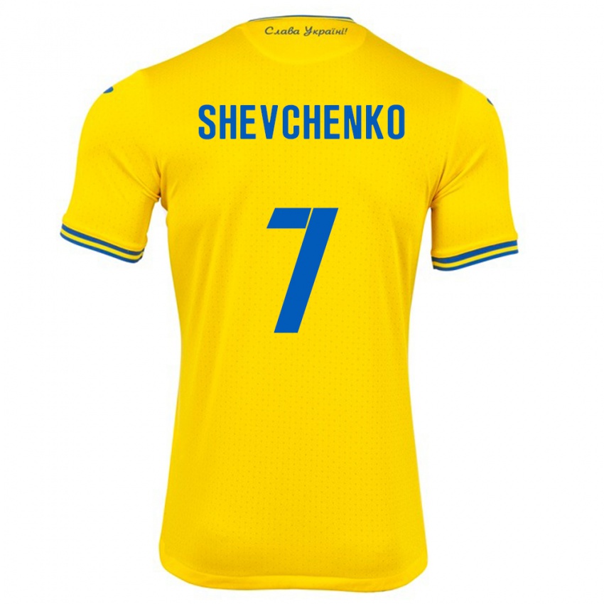 Pánské Ukrajina Kristian Shevchenko #7 Žlutá Domů Hráčské Dresy 24-26 Dres