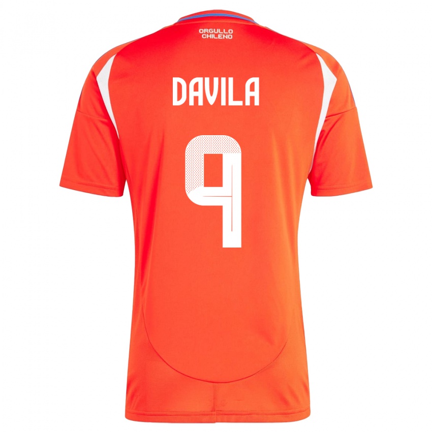 Pánské Chile Víctor Dávila #9 Červené Domů Hráčské Dresy 24-26 Dres