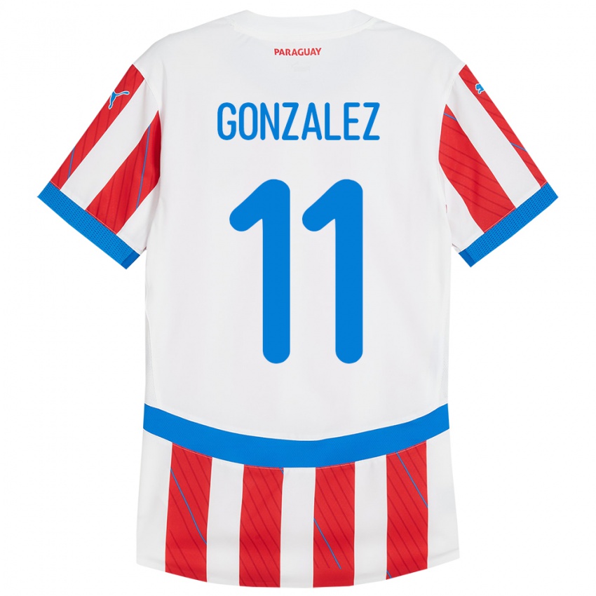 Pánské Paraguay Enso González #11 Bílá Červená Domů Hráčské Dresy 24-26 Dres