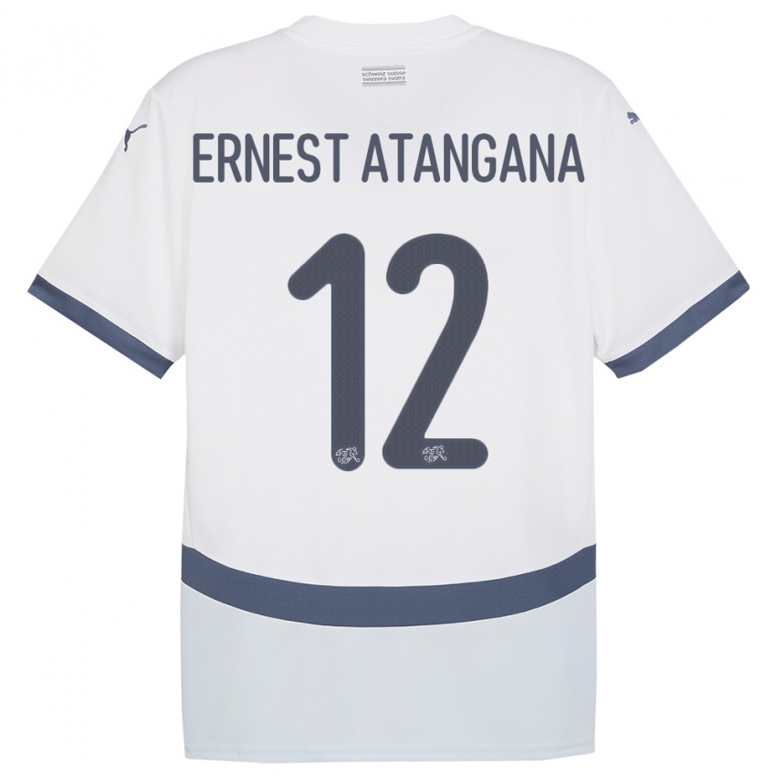 Pánské Švýcarsko Brian Ernest Atangana #12 Bílý Daleko Hráčské Dresy 24-26 Dres