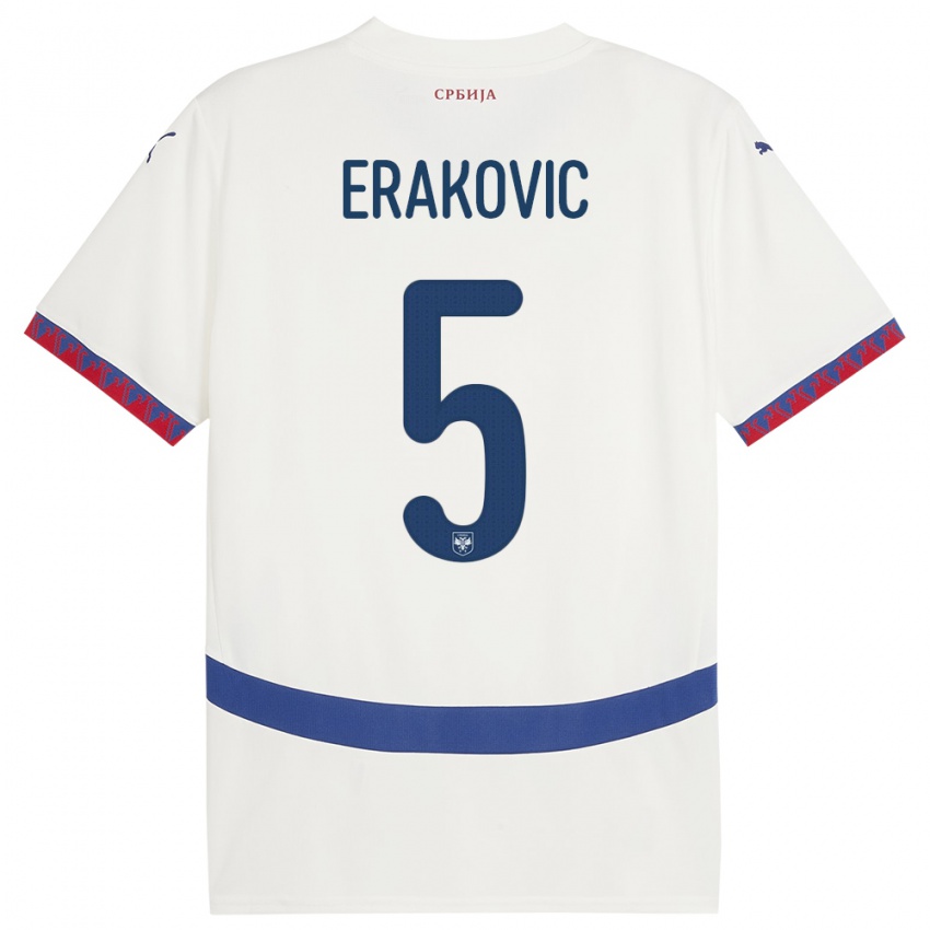 Pánské Srbsko Strahinja Erakovic #5 Bílý Daleko Hráčské Dresy 24-26 Dres