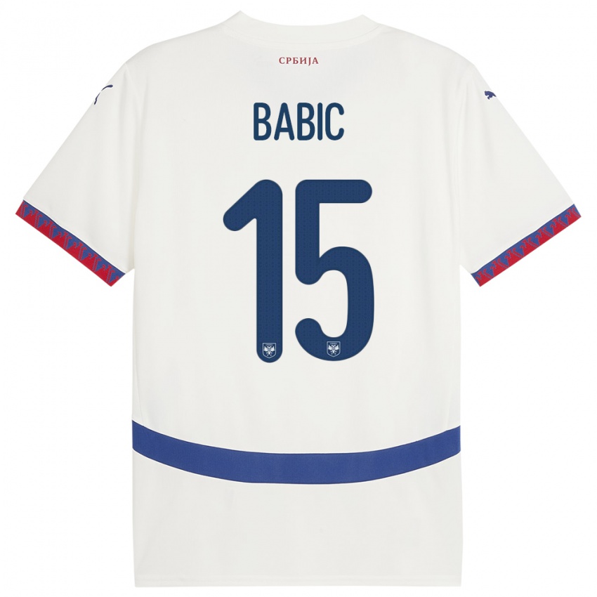 Pánské Srbsko Srdjan Babic #15 Bílý Daleko Hráčské Dresy 24-26 Dres