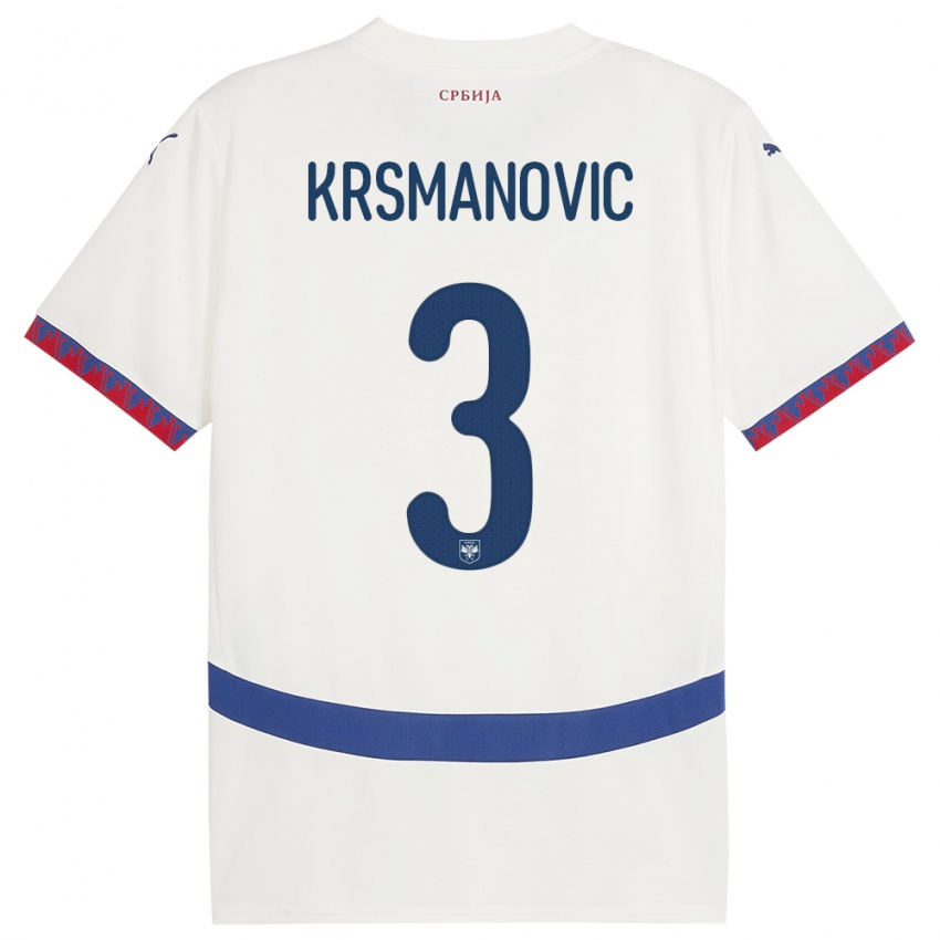 Pánské Srbsko Nemanja Krsmanovic #3 Bílý Daleko Hráčské Dresy 24-26 Dres